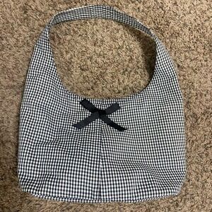Talbots Gingham Hobo‎ Bag Black White Bow Shoulder Bag